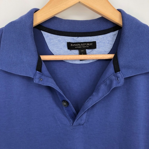 Banana Republic Mens Polo Size Large Tall Blue Luxury Touch Short‎ Sleeve - Picture 2 of 12